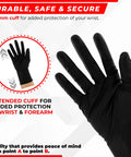 Heavy Duty Black Nitrile Gloves, 8 Mil Industrial Strength, Raised Diamond Texture For Workhorse Traction On Greasy Tools, Latex Powder Free Work Gloves, Large with 240mm extended cuff for wrist and forearm protection.
