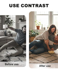 Four Pack Rug Grippers For Hardwood Floors That Keep Rugs Staying Put, Non Slip Pads Before and After Use Illustration