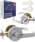 Heavy Duty Commercial Door Handle Lock Set With Grade 2 Security, Satin finish lock, key, and packaging