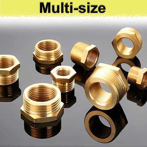 Brass reducer hex bushings set, 3/4 in MNPT to 1/4 in FNPT, heavy-duty pipe fitting adapters