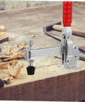 2 Pack Welding Toggle Clamps Quick Release Hold Down Clamps For Woodworking And Metalworking Secure Locking Fixture Clamps For Welding Jigs And Fixtures Heavy Duty Clamp Set For Fast Positioning And Reliable Stability installed on a workbench.