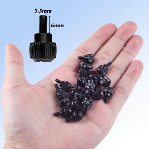 20 Pack Computer Case Thumb Screws Stainless Steel M3.5 6-32 Thread 6mm Length shown in hand, rust resistant
