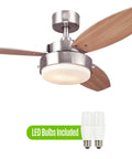 Alloy 42 Inch Ceiling Fan With LED Light Kit, Brushed Nickel Finish, Reversible Beech And Wengue Blades, Down Rod Only