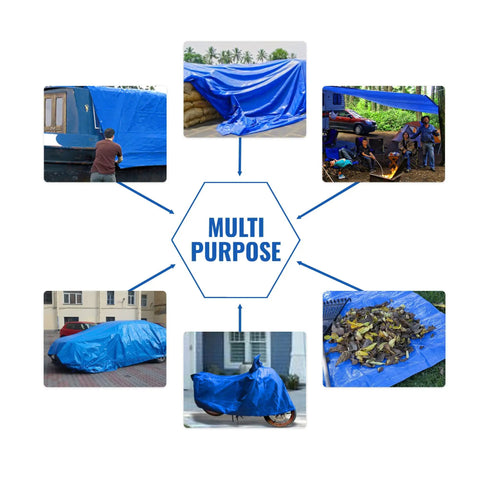 Blue 8x10 Foot Heavy Duty Waterproof Tarps Pack Of 4 For Camping And Outdoor Projects, versatility in various uses.