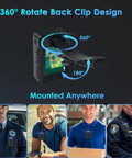 1080P HD Body Camera With Night Vision And Crisp Audio Capture For Cops And Security Pros 10 Hour Battery Life 2 Inch Screen 128GB Wearable Recorder with 360-degree rotating clip and mounted on various uniforms