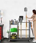 Heavy Duty Garden Tool Organizer Stand With Lockable Wheels Giant 36.25 Inch Long 15.75 Inch Wide 37.25 Inch Tall Storage Rack