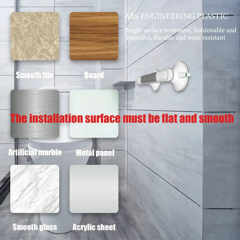 Diagram showing surfaces for 12 Inch Shower Handles For Elderly Suction Grab Bars No Drill Waterproof with smooth tiles and glass