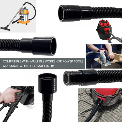 12 Foot Dust Collection Vacuum Hose Kit With Five Fittings For Woodworking And Home Shop Use shown with various power tools