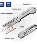 WORKPRO 2-pack EDC folding utility knives with belt clip; stainless steel SK5 blade, axis-lock, includes 10 extra blades