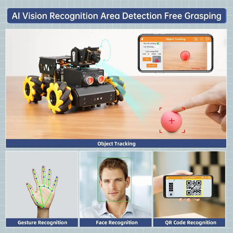 Robot Car Kit With Raspberry Pi 5 AI Vision HD Camera And Python Open Source DIY Fun For Teens And Grownups, TurboPi Standard Kit