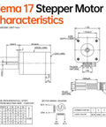 Nema 17 stepper motor technical diagram showing 42×60 mm dimensions, 4‑lead bipolar wiring, and connector layout.