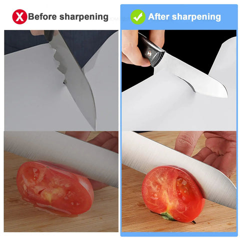 Before and after knife sharpening results using Four Sided Whetstone Knife Sharpener Set With 400 1000 And 3000 8000 Grits