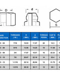 Technical diagram for JIC Cap And Plug Set For 37 Degree Flare Hydraulic Hose Fittings Carbon Steel 72 Pieces Sizes 4 to 16