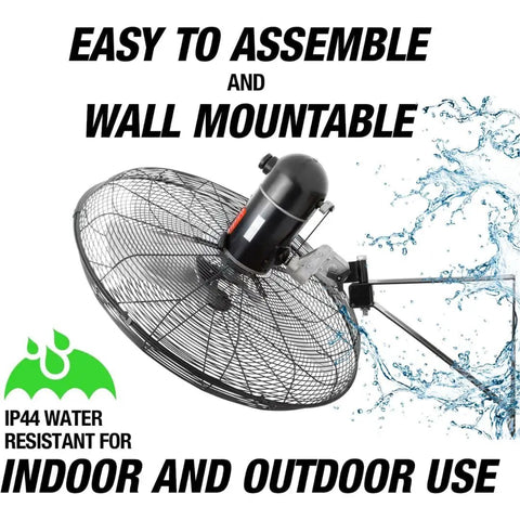 Beefy 24 Inch Outdoor Wall Mount Fan With 6800 CFM Airflow 80 Degree Oscillation Water Resistant for indoor and outdoor use