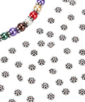 Antique Silver Daisy Flower Spacer Beads 6mm 300Pcs Tibetan Style Alloy Spacer Beads for DIY jewelry making and crafting. Close-up view.