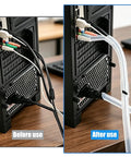 Before and after using White Spiral Cable Wrap 1 Inch Diameter 6.56ft Length Durable Flexible Cable Protector Sleeve for PC wiring.