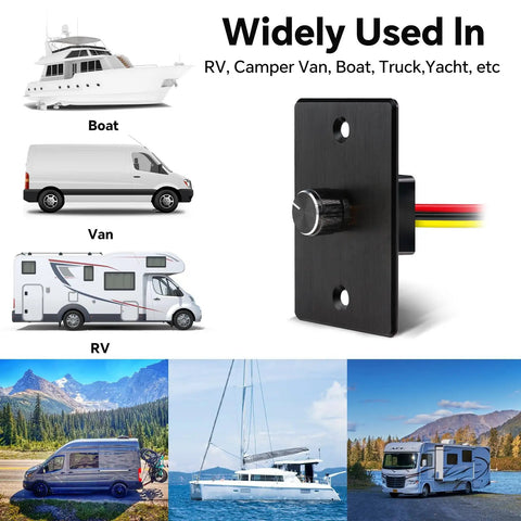 Smooth Operator 12V Rotary Light Dimmer Switch For Rv Camper Van Boat Trailer with heavy-duty aluminum controller and wiring.
