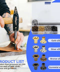 2mm Copper Grommet Kit With Eyelets And Washers In Plastic Storage Box For Shoes Bags Clothes Leather Crafts Paper And DIY Projects All In One Fastener Set For Crafting Enthusiasts displayed with tools and components