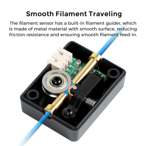 Ender 3 V3 SE and KE filament runout sensor kit with LED light showing filament guider for smooth feeding.