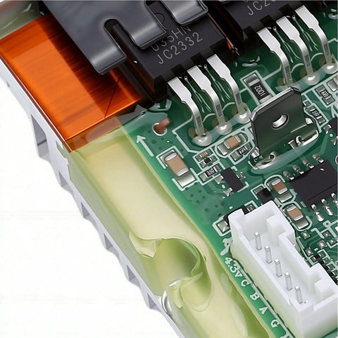 Close-up of electric scooter mainboard controller replacement part for MI4 scooter, featuring durable alloy and ABS PVC material.