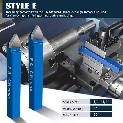 10-piece lathe cutting tool set with blue C-6 carbide tips and 1/4" shanks (2" long), 60° rake angle, Amazon