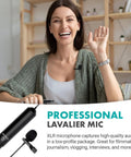 Woman using Pro Grade Lavalier Microphone Kit With 12mm Capsule, Cardioid Condenser XLR Wired Lapel Mic For Crisp Voice Recording