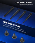 Orion Motor Tech 19-piece chain breaker tool kit with black C-frame; four breaking rods and three anvils shown