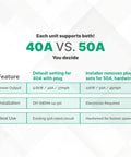 Comparison chart of Level Two Electric Vehicle Charger With 50amp Hardwired Or 40amp Nema 14 50 Plug Setup specifications.