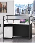 Heavy Duty Office Cubicle Workstation With Locking Filing Cabinet And No Sweat Cable Routing Featuring Privacy Panels Sound Blocking Dividers in modern office setting.