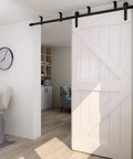 7ft Ceiling Mount Sliding Barn Door Hardware Kit For 42 Inch Wide Wooden Door, installed showing smooth quiet operation