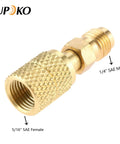 R410A Straight Swivel Mini Split Adapter With Five Sixteenth SAE Female To One Quarter SAE Male Quick Couplers For HVAC And Ductless Mini Split Systems Pro Grade DIY Friendly Two Pack, brass 5/16 SAE female to 1/4 SAE male