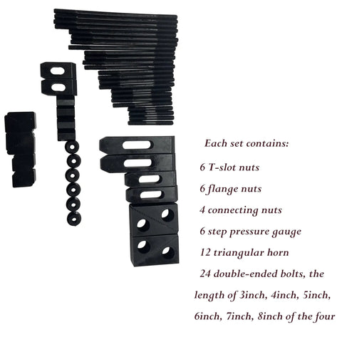 58 Piece Clamping Kit For T Slot Fixtures Three Eighths Inch With Nuts Bolts And Step Blocks layout against white background