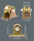 Heavy Duty Steel Groove Caster Wheel One Point Two Inch Rigid Mount Roller Bearing For Industrial Cart And Sliding Gate close-up view with dimensions.