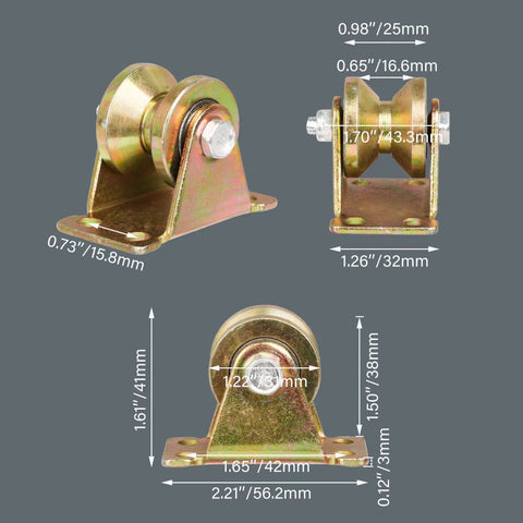 Heavy Duty Steel Groove Caster Wheel One Point Two Inch Rigid Mount Roller Bearing For Industrial Cart And Sliding Gate close-up view with dimensions.