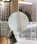 Rock Solid Indoor Bunk Bed Ladder Wall Mounted With Non Slip Round Tube Grip Heavy Duty Metal Loft Bed Access in a dorm room.