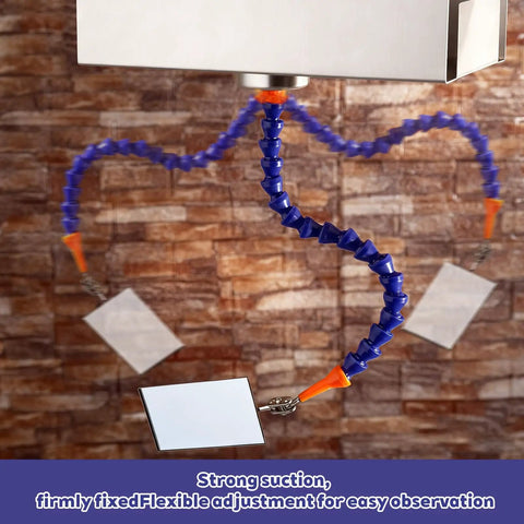 Four Piece Inspection Mirror Kit With 17.5 Inch Reach, flexible necks, magnetic base, mirrors positioned for reflections