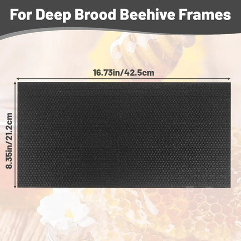 Deep Hive Waxed Coated Foundation Sheets Set For Deep Bee Frames displayed with size dimensions