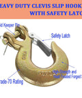 2 Pack Three Eighth Inch Clevis Slip Hooks With Safety Latch G70 Forged Steel Beefy Heavy Duty Tow Hooks Close-Up