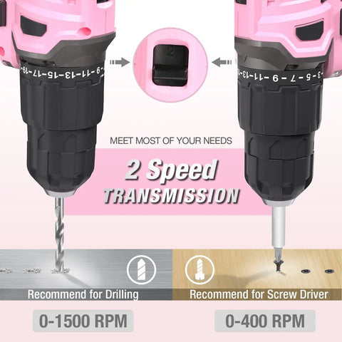 Pink 20V Cordless Drill Driver Set With 1 Battery, Charger And Storage Bag, Great Gift For DIYers And Home Projects, High Power Lithium Ion Performance, Supports Pink Ribbon Cause With Donations To Helping Women Now