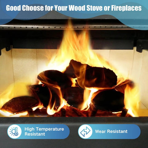 Beefy Vermiculite Woodstove Fire Bricks Replacement Set in use with visible flames and insulation inside a fireplace.