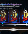 Neon Bar Sign For Home Bar With Adjustable Brightness LED Beer Sign USB Powered Wall Decor For Parties And Hangouts Perfect For Kitchen Nook Or Man Cave Vibe And Easy USB Powered Dimmable Setup For Any Party showing brightness levels and dimmer control
