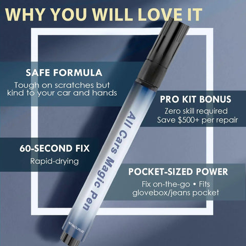Car Scratch Repair Pen Quick And Easy No Fuss Touch Up Paint For Any Color Waterproof Finish With Long Lasting Protection Two Pack Value Set Built To Erase Scratches From Keys And Minor Abrasions In Minutes showing pen with safe formula