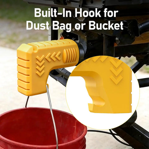 Table Saw Dust Collection Adapter With 2.05 Inch Snap On Dust Port For Universal Fit showing built-in hook for dust bag