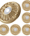 UWYTGF 6 Pack Led Can Lights Retrofit Recessed Lighting, 4.5 Inch Brass round lights with decorative stripe trim in gold.