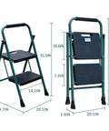 Five Foot Folding Step Ladder With Wide Anti Slip Pedals, Heavy Duty Steel Build, shown folded and opened, Green.