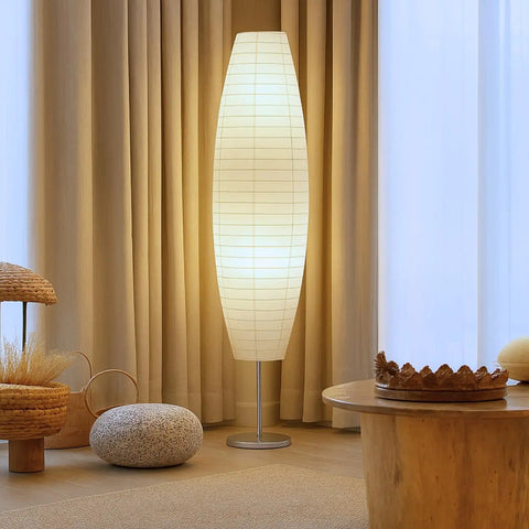 Set Of 2 59 Inch Tall Rice Paper Floor Lamps With On Off Footswitch Boho Chic Minimalist Standing Lamps For Living Room And Bedroom Decor Elegant Rice Paper Floor Lamps For Cozy Home Vibes in a cozy living room setting