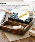 Heavy Duty 90 Degree Antique Flush Cabinet Hinges For Small Wooden Jewelry Boxes And Craft Storage Boxes No Fuss Rust Resistant Install Built To Last Vintage Chest Hinges For DIY Projects on a table with stamps