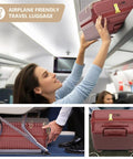 Person places red Carry On Luggage With Removable Spinner Wheels And Built In TSA Lock 18 Inch Hard Shell in overhead bin
