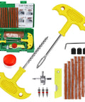 Heavy Duty Universal Tire Plug Kit With 33Pcs Puncture Repair Tools for roadside tire fix, includes yellow handles and patches