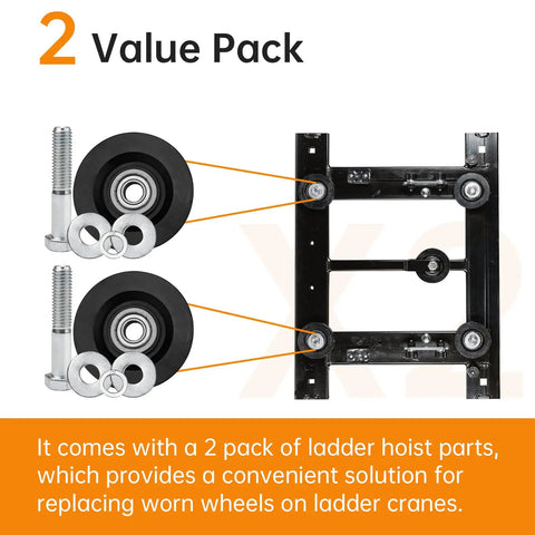 Carriage Wheel Kit Replacement For TranzSporter TP250 TP400 Ladder Hoist Heavy-Duty Wheel Set shown with bolts and washers